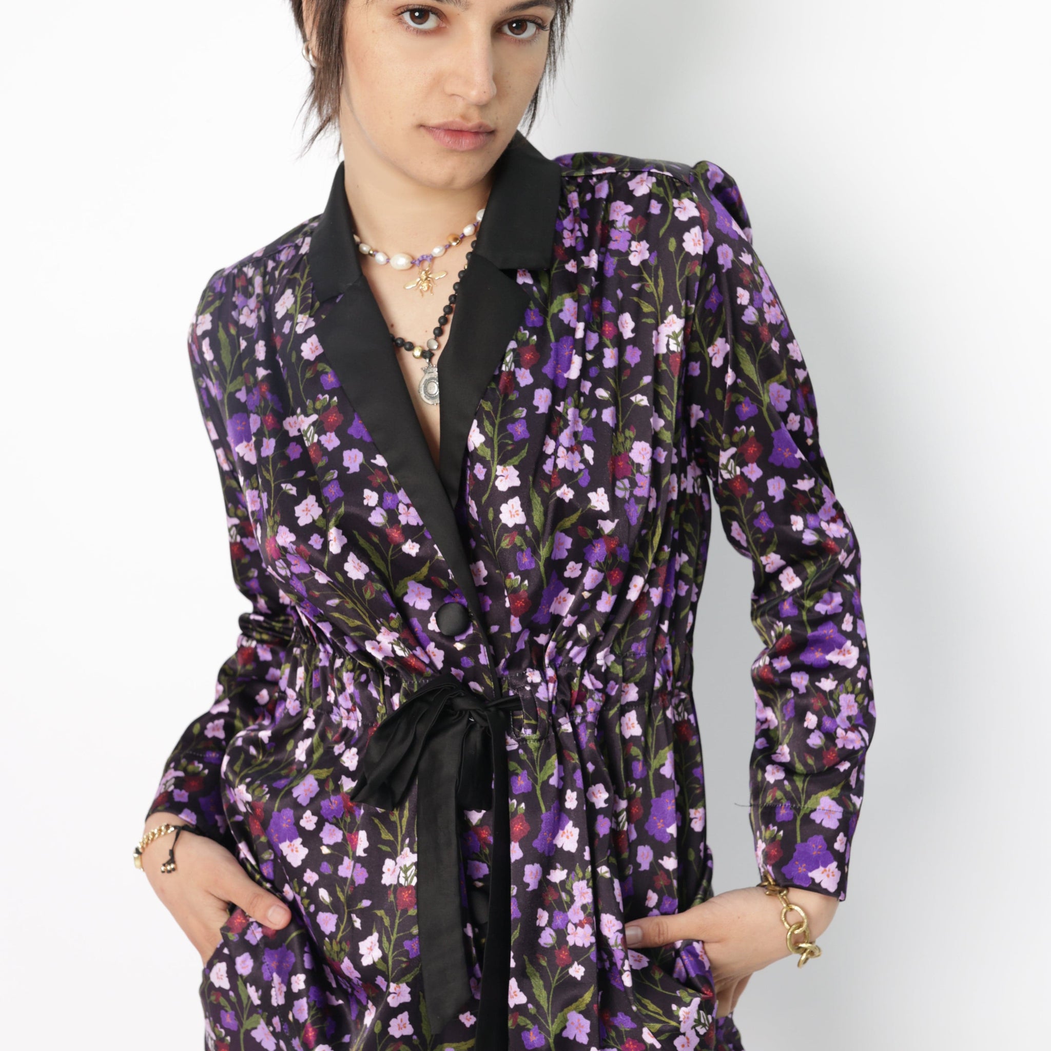 Campania Tying Jacket - Purple Flowers - Lara Rosnovsky